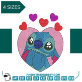 Stitch with hearts - Animé -  - Embroidery Design - FineryEmbroidery